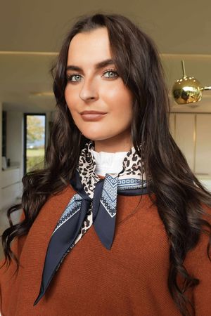 Leopard & Tile Border Triangle Silk Neckerchief Navy